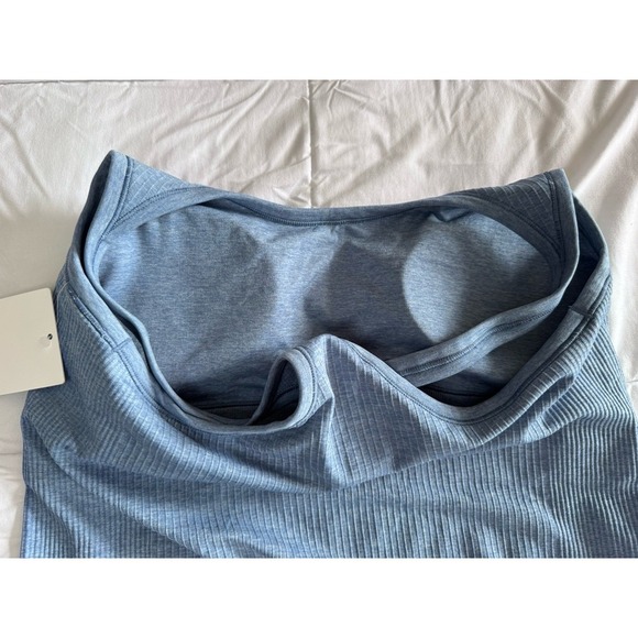 New Lululemon Ebb to Street Tank Top Size 14 W/Bra Hip Length Washed Denim Blue - Picture 9 of 11